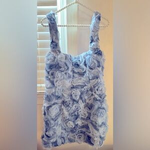 Oh Polly POSY Floral-Appliqué Corset Mini Dress in Blue